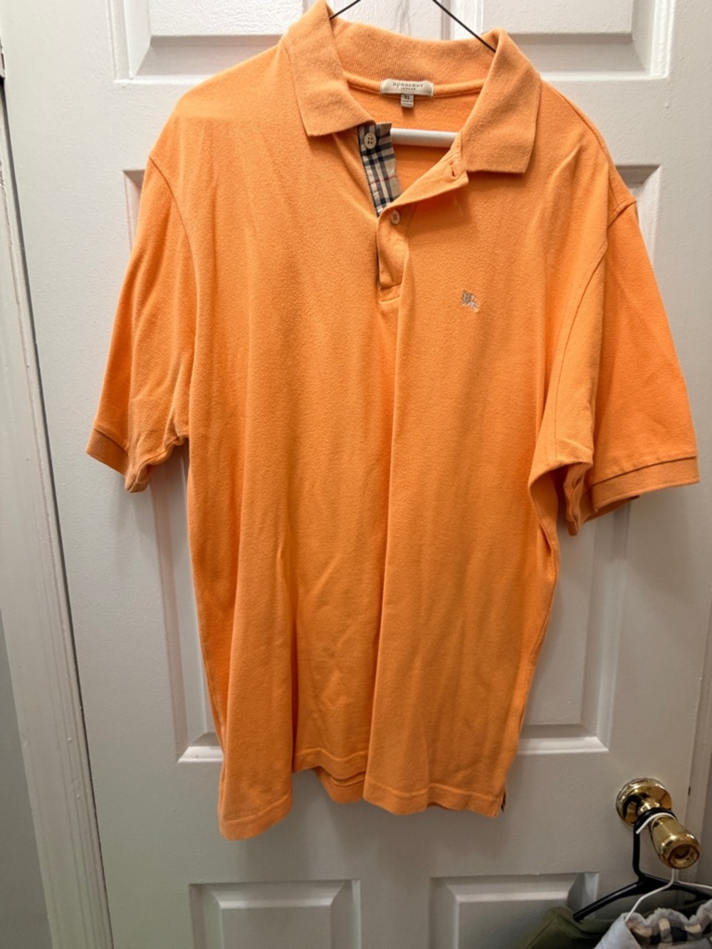 Burberry Orange Polo with Plaid Trim